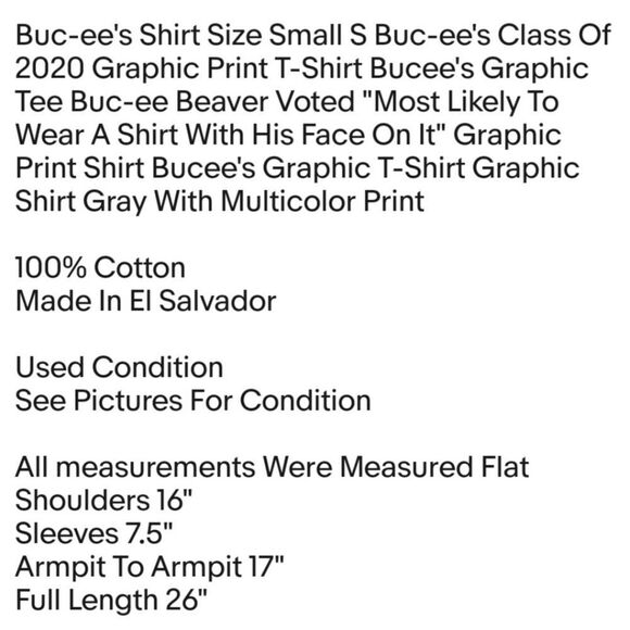 Buc-ee's Shirt Size Small S Buc-ee's Class Of 2020 Graphic Print T-Shirt Bucee's - Picture 2 of 7